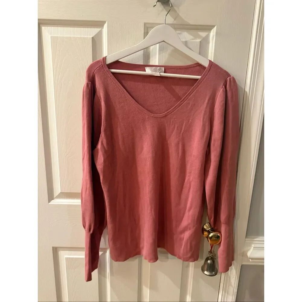 Rachel Parcell Mauve Puff Sleeve V-Neck Sweater sz XXL